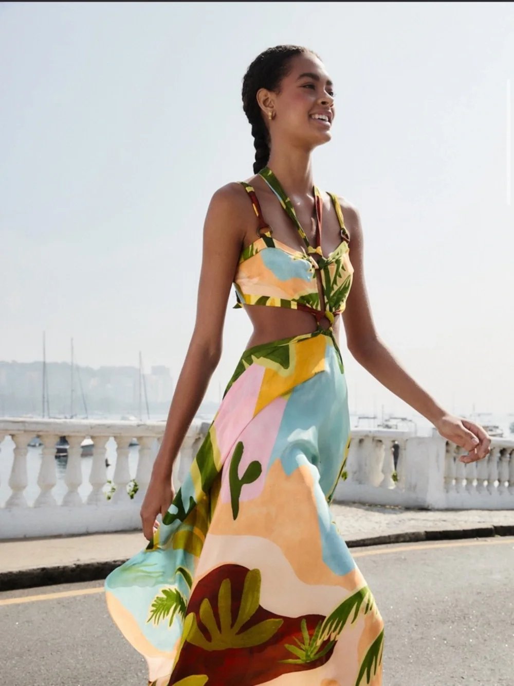 farm rio Multicolor Tropical Painting Cut-Out Buckles Maxi Dress XS - Picture 2 of 10